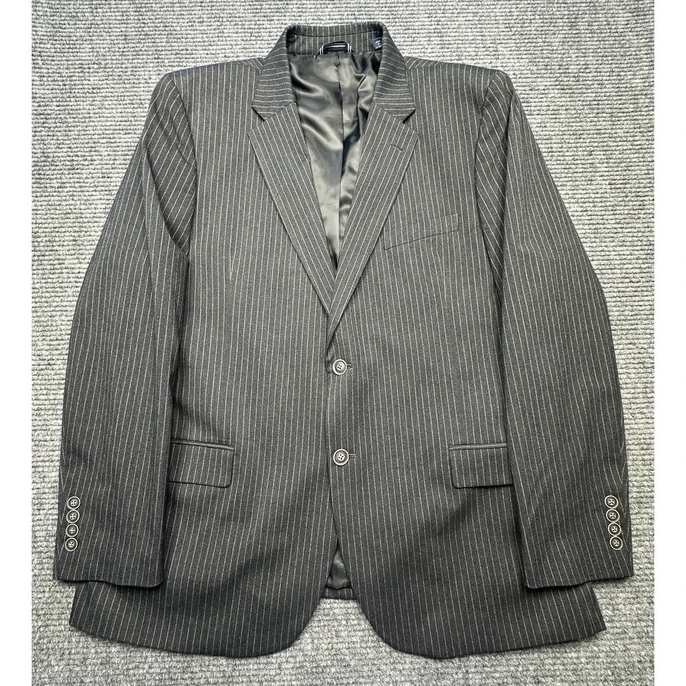 Nautica Suit Jacket Mens 46 Gray Pinstripe 2 Button Blazer Stretch Business